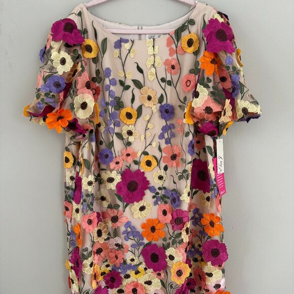 NWT Eliza J Dress Size 22W 3D Floral Embroidered Mesh Cocktail Wedding Guest - Picture 1 of 4